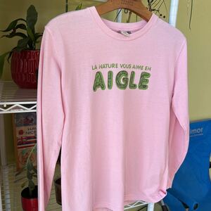 AIGLE エーグル　長袖　プリントTシャツ　ピンク　M