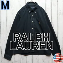 メンズM 【B品 訳あり】 SLIM FIT Ralph Lauren ラルフローレン  長袖 シャツ ボックス ボタンダウン 刺繍ワンポイントロゴ 無地 後染め ブラック 黒 普通 USA古着 00520