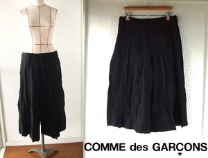 S☆COMME des GARCONS☆ポリ縮絨ワイドパンツ　バギーパンツ プリーツ ギャザー黒ブラック袴クロップド コムデギャルソン2009コムコム