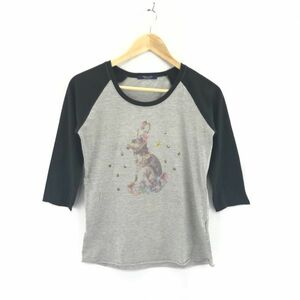 ユナイテッドアローズ/リズムオブライフ★七分袖ラグランTシャツ【S程度/灰×黒】レディース/スタッズ/うさぎ/送料安◆BA418W