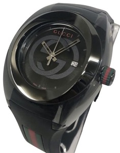 未使用 グッチ 時計 SYNCコレクション 137.1　ブラック GUCCI 黒メンズ 腕時計 クオーツ ラバー 【中古】