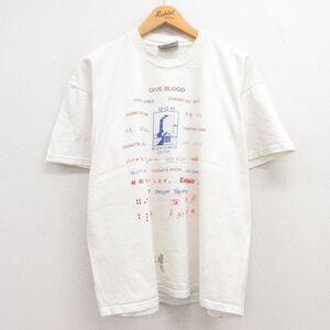 XL/古着 リー Lee 半袖 ビンテージ Tシャツ メンズ 90s GIVE BLOOD 手話 大きいサイズ コットン クルーネック 白 ホワイト spe 23sep04