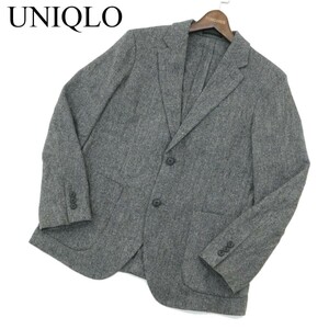 UNIQLO ユニクロ 秋冬 ウール★ ツイード ヘリンボーン テーラード ジャケット Sz.M　メンズ グレー　A3T14787_C#N