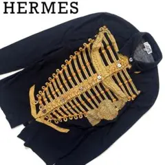 HERMES エルメス　ナポレオンシャツ　長袖　コットン　XS レディース　黒