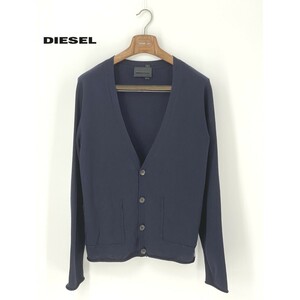 A7714/美品 春夏 DIESEL BLACK GOLD ディーゼル Vネック エルボパッチ デザイン 切りっぱなし ニット カーディガン M 濃紺/メンズ セーター