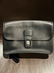 美品 COACH オールドコーチ グラブタンレザー クラッチバッグ ターンロック USA製 黒/ヴィンテージ 本革 セカンドバッグ シェービング