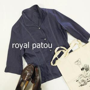 royal patou ロイヤルパトゥ シャツ サイズM ネイビー 麻 七分袖 シンプル 2048