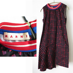 MARNI マルニ ワンピース チュニック ジャンスカ コットン 綿 アシンメトリー ブロック柄 チェック 夏 ポルトガル製 ノースリーブ 重ね着