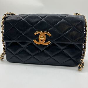 希少 美品 CHANEL シャネル デカココマーク マトラッセ ラムスキン チェーンショルダーバッグ 斜めがけ クロスボディ ブラック 