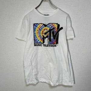 MTV　半袖Tシャツ　デカロゴ　ビッグロゴ　白T　タイダイカラー　ミュージックYA 古着　入手困難　激レア　希少 人気　レインボー　ド派手