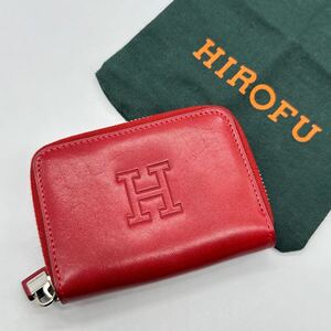 【未使用】HIROFU ヒロフ カードケース コインケース 小銭入れ レザー 本革 ラウンドファスナー Hロゴ型押し エンボスロゴ シルバー金具