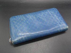 GUCCI グッチ 233194 4276 レザー マイクロGG柄 ラウンドファスナー 長財布 ウォレット 札入れ 小銭入れ ブルー系 DG7092