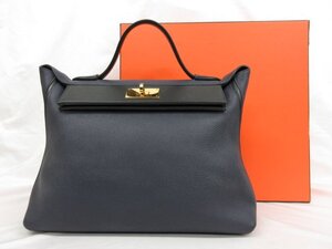 HH美品【エルメス HERMES】 サック ヴァンキャトル 24/24-35 ハンドバッグ D刻印 トゴ/スイフト ネイビー×ブラック ゴールド金具■5HT2670