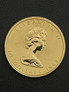 1円スタート カナダメイプルリーフ金貨 1/4oz 約7.79g 1989年 美品