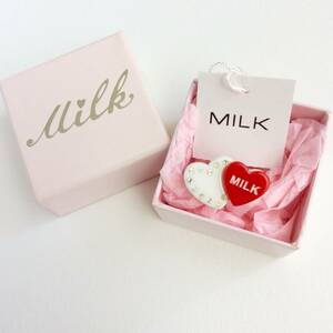 MILK ダブルハート リング L 約10号 ホワイト×レッド 箱付き ロゴ ラインストーン プラ 指輪 ロリータ ゆめかわいい