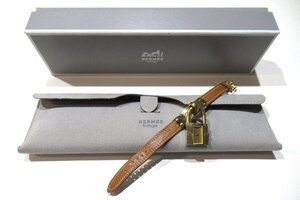 HERMES エルメス ケリーウォッチ GP/LB レザーベルト 革ベルト ゴールド 腕時計 BOX付 中古ランクAB BRB・バッグ・財布