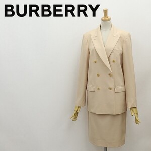 国内正規品◆BURBERRY LONDON バーバリー ロンドン カシミヤ混 ダブル ジャケット＆スカート セットアップ ライトベージュ 38