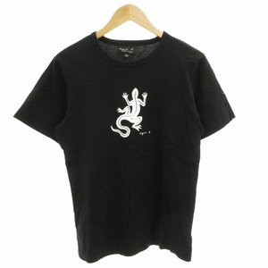 アニエスベーオム Agnes b. homme TS レザールTシャツ カットソー 半袖 クルーネック ロゴ プリント T2 L 黒 ブラック EA65SF6