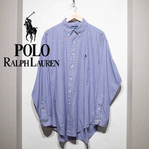 POLO RALPH LAUREN ポロ ラルフローレン YARMOUTH グレンチェック BDシャツ 青 アイビー トラッド クラシック 16 1/2 XL程度 ゆるダボ