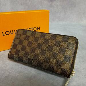 【良好　クリーニング済】 LOUIS VUITTON　ルイヴィトン　レザー　ダミエ　エベヌ　ジッピーウォレット　ラウンドファスナー長財布　N60015