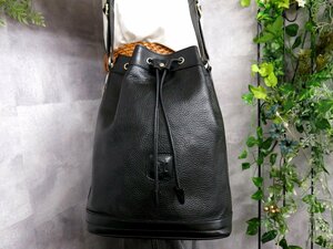 ●超美品●CELINE セリーヌ●ロゴ型押し●カーフ レザー 本革●巾着 ショルダー バッグ●黒●G金具●ヴィンテージ●B5 収納●Js46730