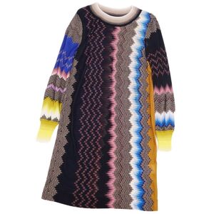 美品 ミッソーニ MISSONI ニット ワンピース ロングスリーブ 長袖 総柄 レーヨン ウール トップス レディース 46 cf07mo-rm11f10816