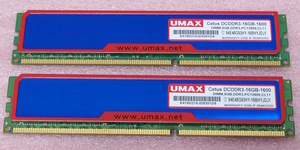 ■UMAX Cetus DCDDR3-16GB-1600 *PC3-12800/DDR3-1600 240Pin DDR3 UDIMM 16GB(8GB x2) 動作品