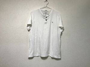 本物アバクロアンドフィッチAbercrombie&Fitchコットンヘンリーネックロゴ刺繍半袖Tシャツメンズサーフアメカジミリタリー2XL白ホワイトXXL