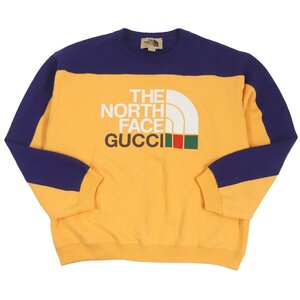 美品 GUCCI グッチ THE NORTH FACE 21AW 671449 バイカラー ロゴプリント トレーナー スウェット ネイビー オレンジ M イタリア製 正規品