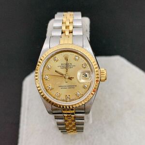 8SA101 1円〜ROLEX ロレックス デイトジャスト 10Pダイヤ 69173 自動巻き SS/YG ゴールド文字盤 中古 現状品 不動品