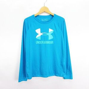 アンダーアーマー UNDER ARMOUR Tシャツ カットソー 長袖 丸首 ヒートギア ロゴ YXL ブルー スポーツウェア ※EKM キッズ