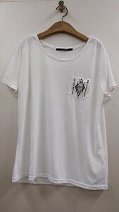 柄 刺繍 Tシャツ ポケット付 3L オフホワイト 【HSY-063】