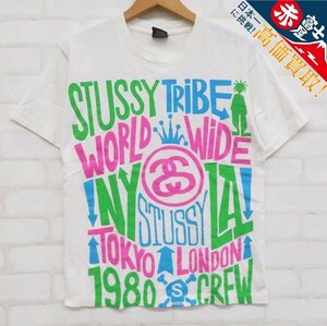 8T3676【クリックポスト対応】ステューシー STUSSY TRIBE WORLD WIDE 半袖Tシャツ メキシコ製 STUSSY