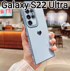 Galaxy S22 Ultraケース　ブルー　ハート　ふちどり　メッキ風　可愛い　匿名配送