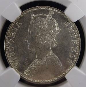1900年 イギリス領 インド ルピー ビクトリア女王 銀貨 ワイオン作 NGC 人気 アンティーク コイン 資産 投資