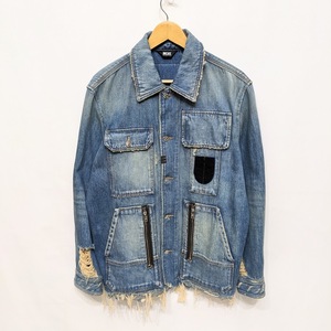 DIESEL ディーゼル Overshirt in distressed denim ダメージデニムジャケット A01959009SA Sサイズ インディゴ フリンジ コットン