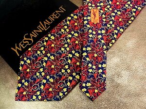 ★良品★3R05652【YSL】サンローラン「葡萄 葉っぱ 植物 柄」ネクタイ