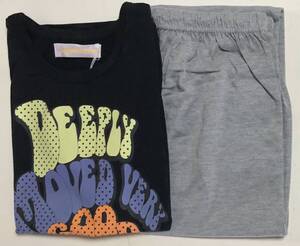 M レディースホームウエア 部屋着 パジャマ 半袖7分丈ズボン 丸首Tシャツ 刺繍入り ルームウェア