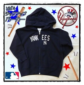 アメリカ直輸入　NY Yankees　公式　子供用　パーカー　フード付き　ニューヨーク　ヤンキース　MLB　野球　ロゴ　ネイビー　US4　110cm