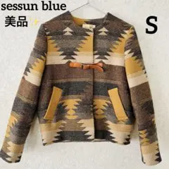 【美品】sessun blue ネイティブ柄 ノーカラージャケット S オルテガ