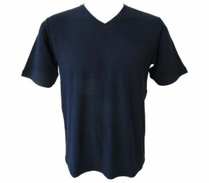 【durini】TETE HOMME テットオム 2024夏 20%OFF リヨセル綿テレコ Ｖネック Tシャツ 半袖 ダブルジャガードテレコ 吸湿 ストレッチ /紺/L