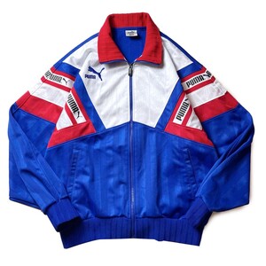 クラシックモデル! 90s PUMA プーマ ヒットユニオン トラックジャケット トップ ジャージ レッド ブルー ホワイト 赤 青 白 L メンズ 古着