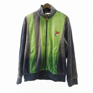 フィラ FILA ベロアブルゾン ジャケット ジップアップ ロゴワッペン 緑 グリーン L 1214●ECO メンズ