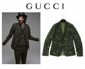 43万新品◆56=XXL◆グッチ GUCCI サマージャケット カモフラ風フローラプリント 濃オリーブグリーン系 1円