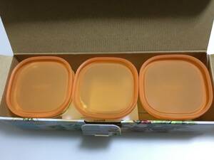 新品 HARIO 耐熱ミニ角小鉢3個セット　シリコン蓋(オレンジ) 110ml