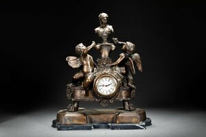 【善古堂】某有名収集家買取品 時代物 ブロンズ 天使の置時計 西洋アンティーク 古美術 骨董品0425-04H3　　