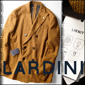 超人気LINKNIT■新品148,500円【LARDINI】ラルディーニ/清潔感抜群ダイヤ柄リンクニット6Bダブルピークドラペルジャケット50ブートニエール