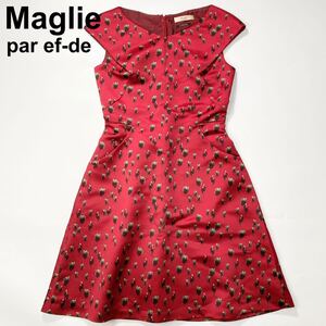 美品 Maglie par ef-de マーリエパーエフデ ワンピース 膝丈 花柄 9 M レディース B82420-129