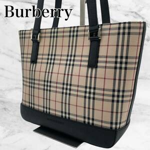 美品 BURBERRY バーバリー トートバッグ ノバチェック キャンバスレザー A4