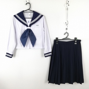 1円 セーラー服 スカート スカーフ 上下3点セット 中間服 白3本線 女子 学生服 宮崎本庄中学 白 制服 中古 ランクC NA0750